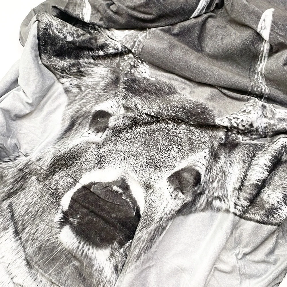 Gray/black/white deer print fleece throw blanket